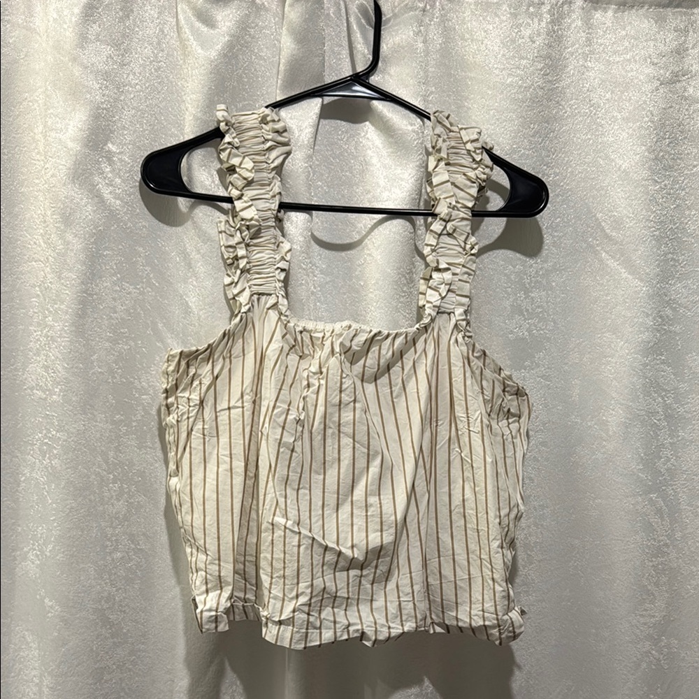 Frame Denim Cream Ruffled Smocked Tank Top